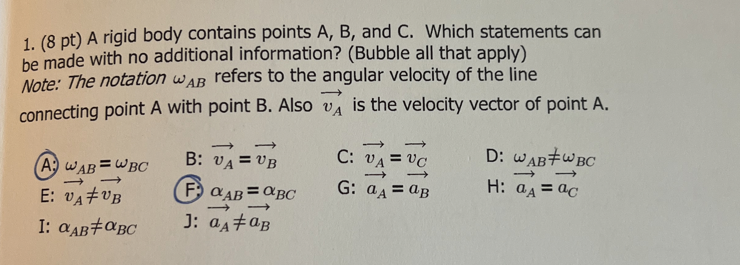 ( 8 p t ) A rigid body contains points A , B ,