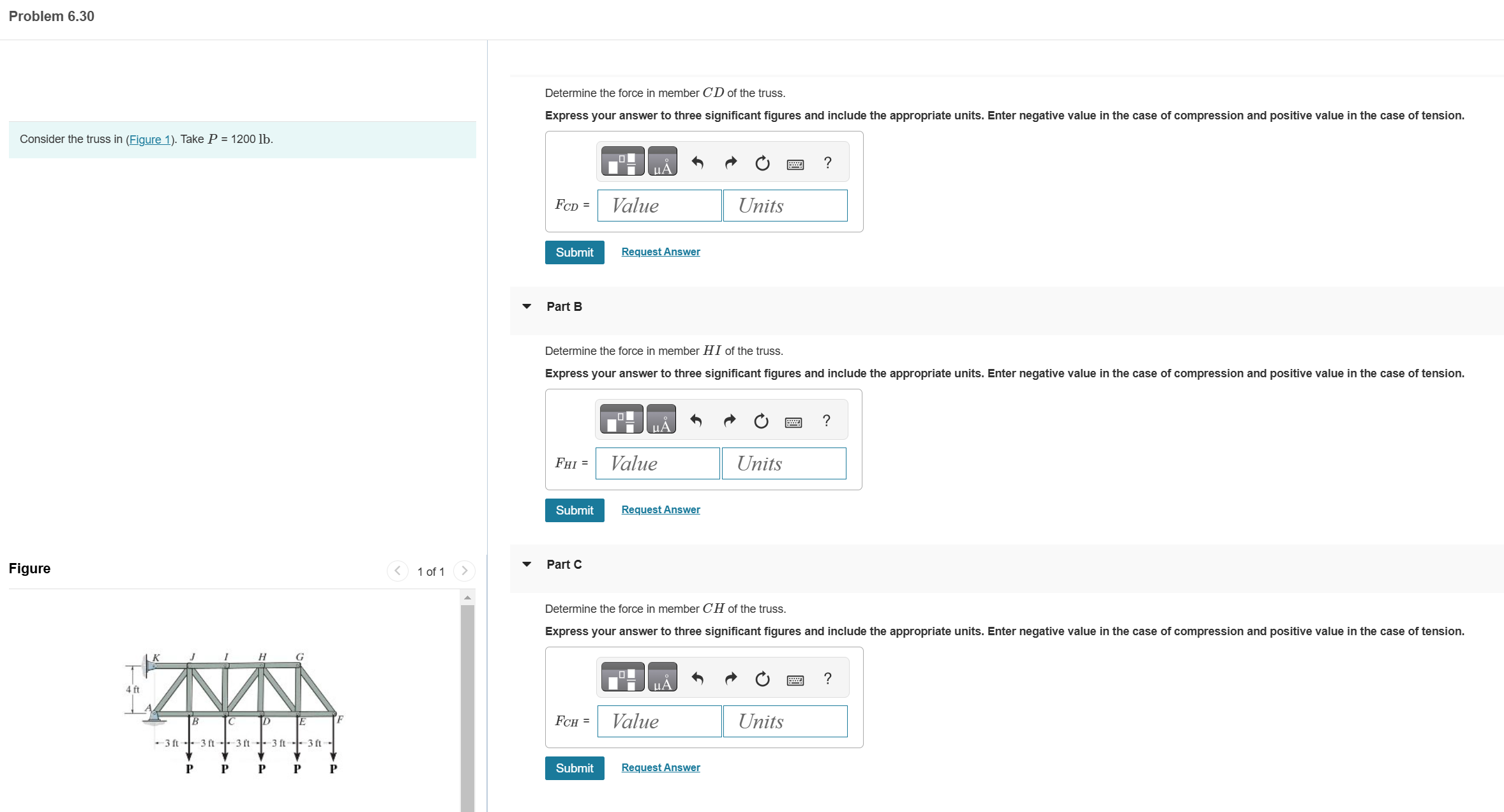 Problem 6 . 3 0 Determine the force in member \ (