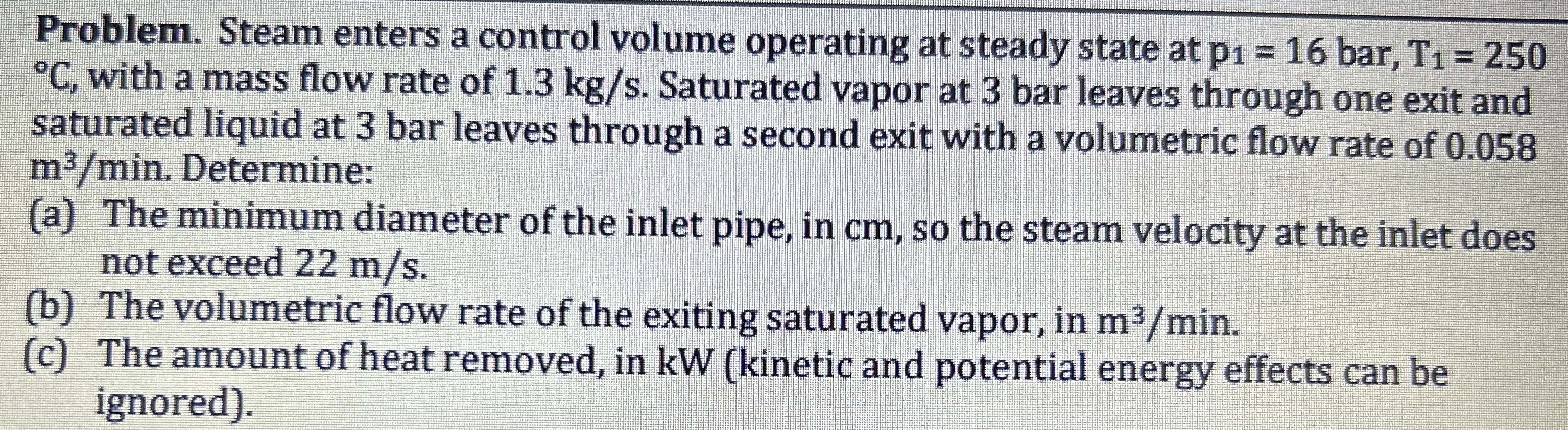 Problem. Steam enters a control volume operating