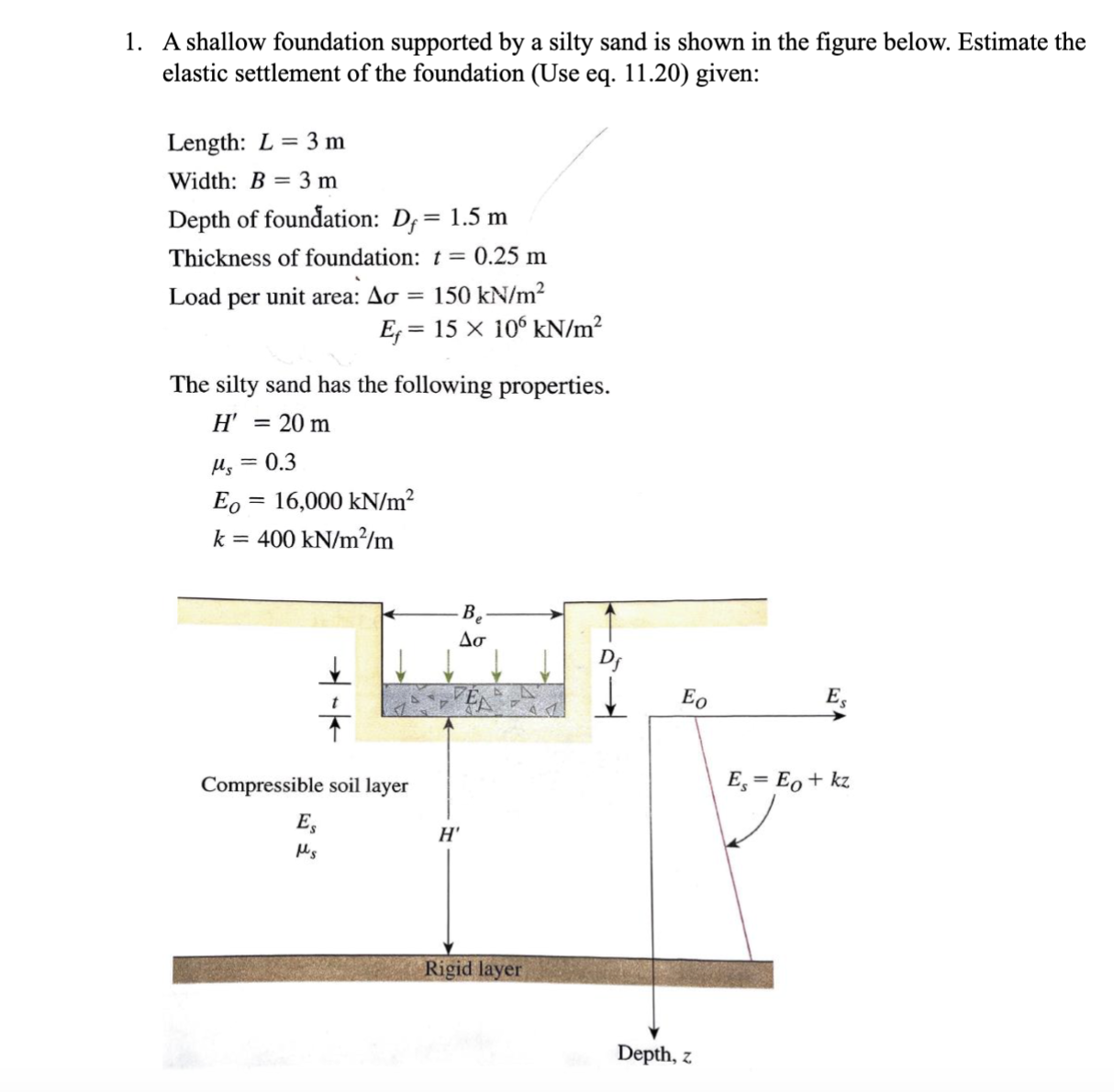 A shallow foundation supported by a silty sand is
