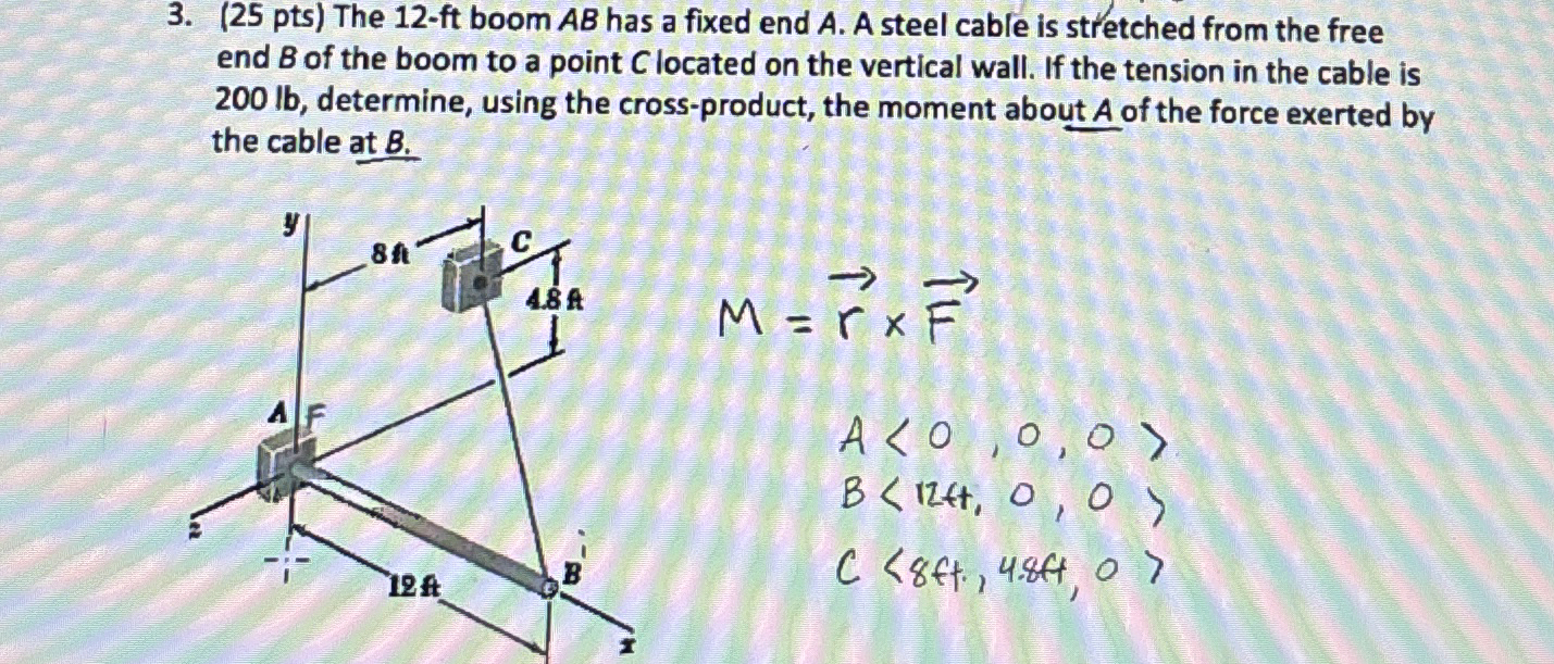 ( 2 5 pts ) The 1 2 - f t boom A B has a fixed