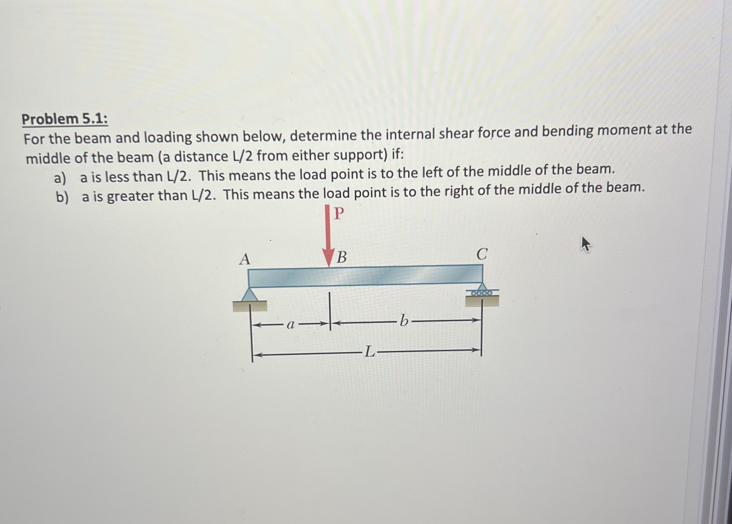 Problem 5 . 1 : For the beam and loading shown