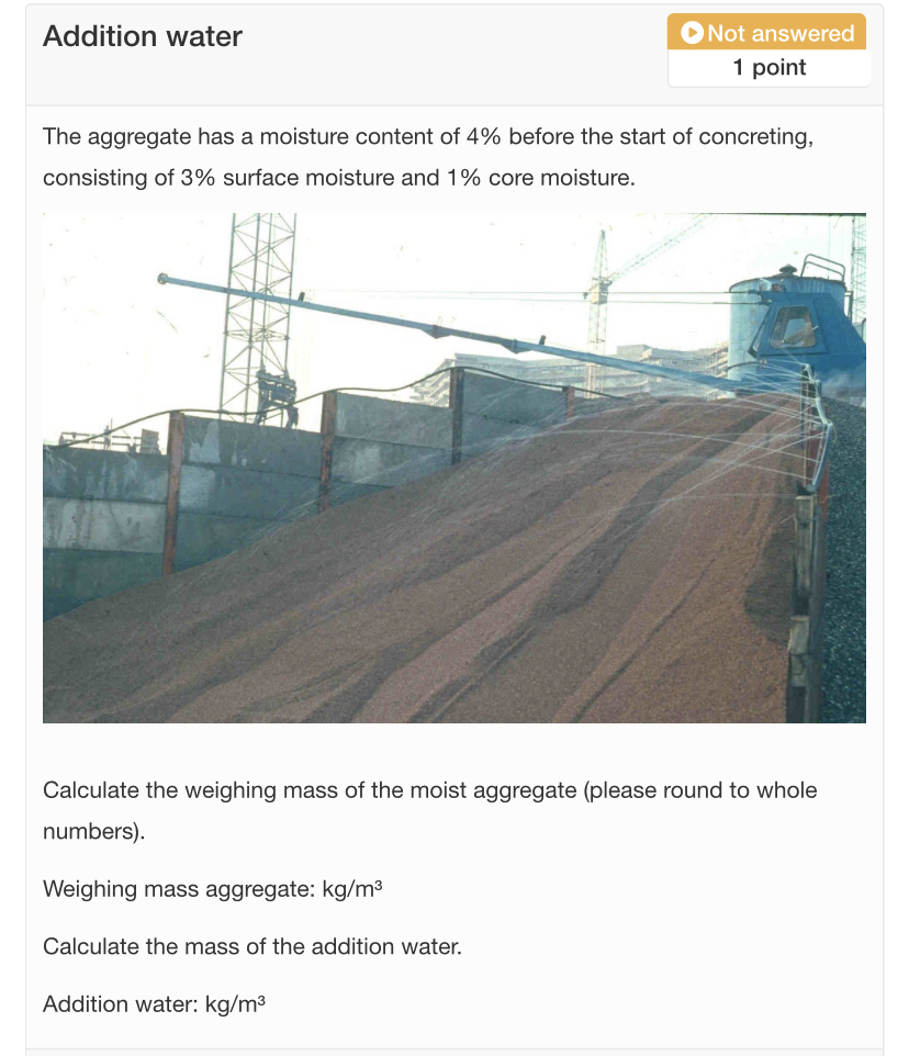 Addition water Not answered 1 point The aggregate