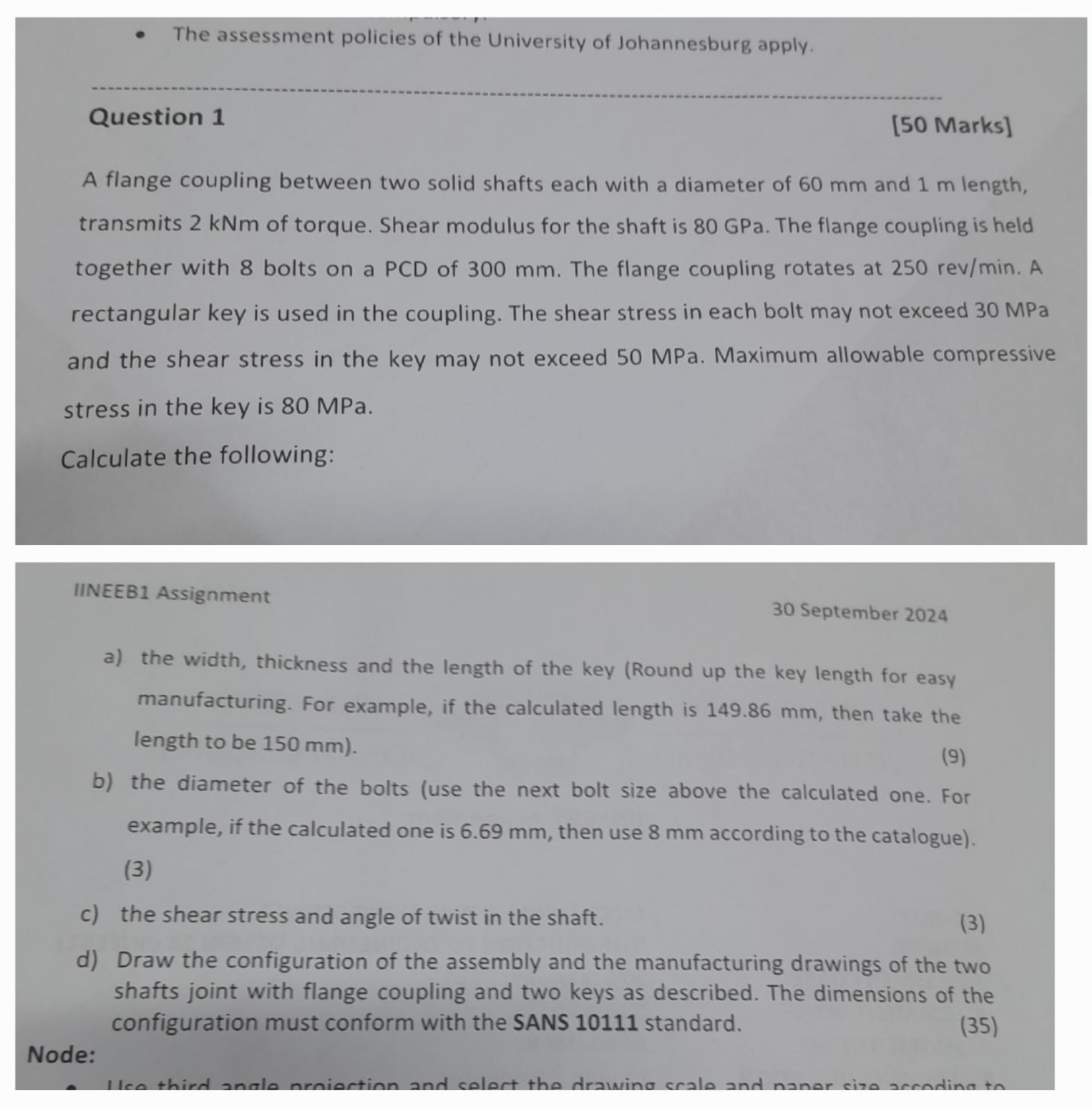 Question 1 [ 5 0 Marks ] A flange coupling