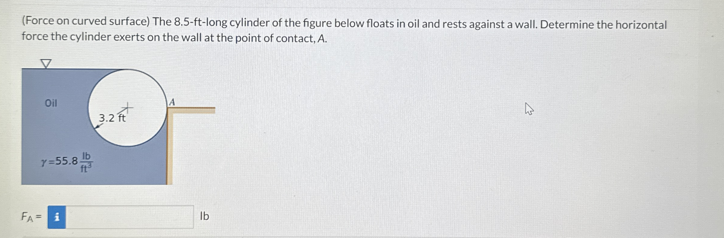 ( Force on curved surface ) The 8 . 5 - ft - long