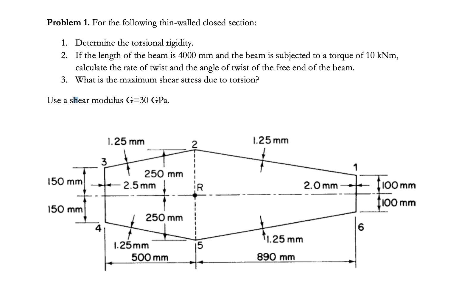 Problem 1 . For the following thin - walled