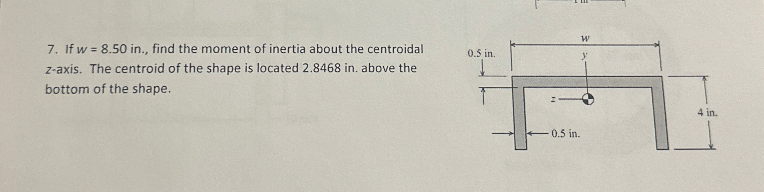 If w = 8 . 5 0 in . , find the moment of inertia