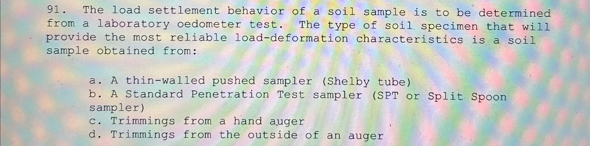The load settlement behavior of a soil sample is