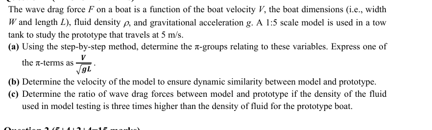 The wave drag force \ ( F \ ) on a boat is a