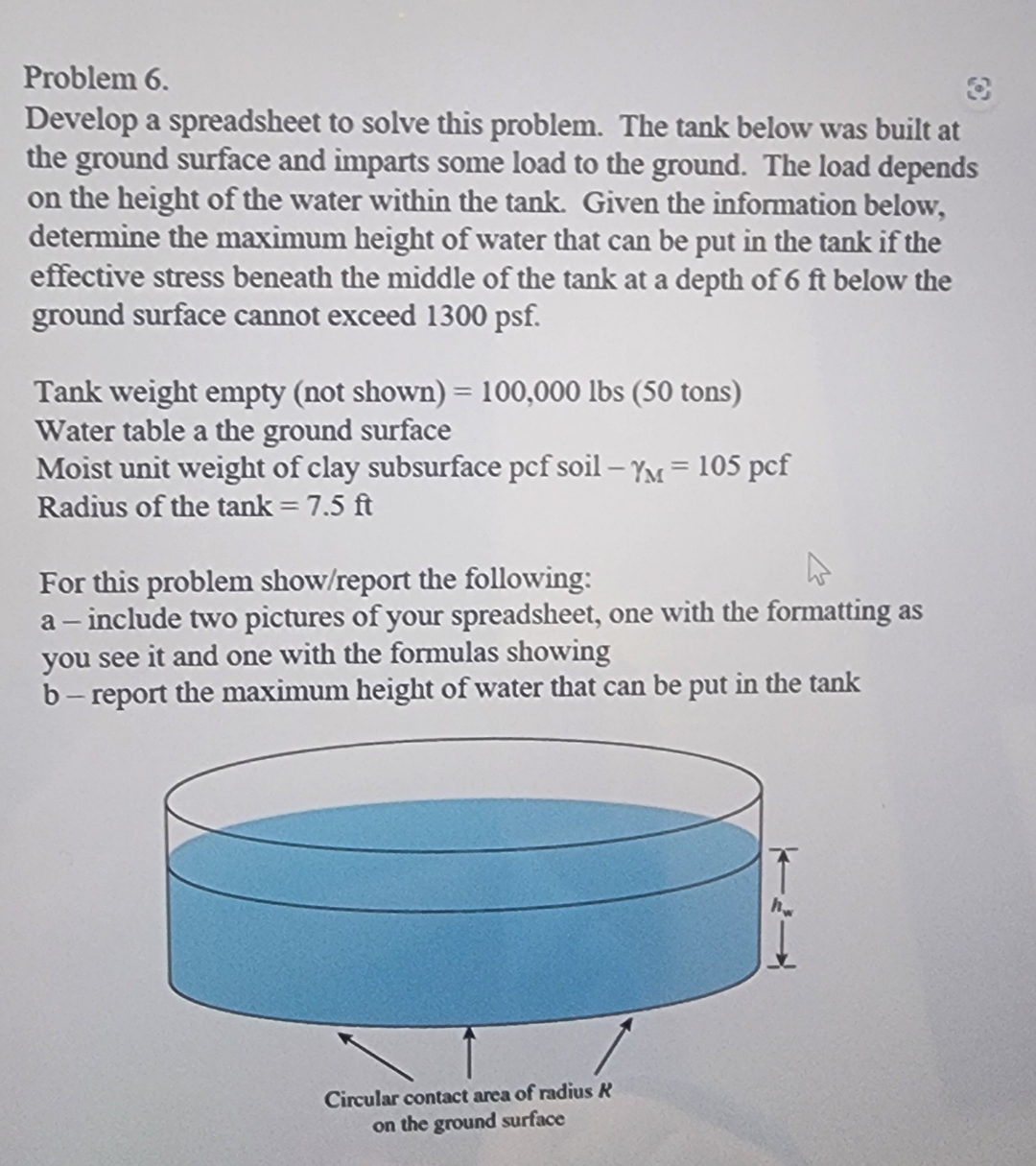 Problem 6 . Develop a spreadsheet to solve this
