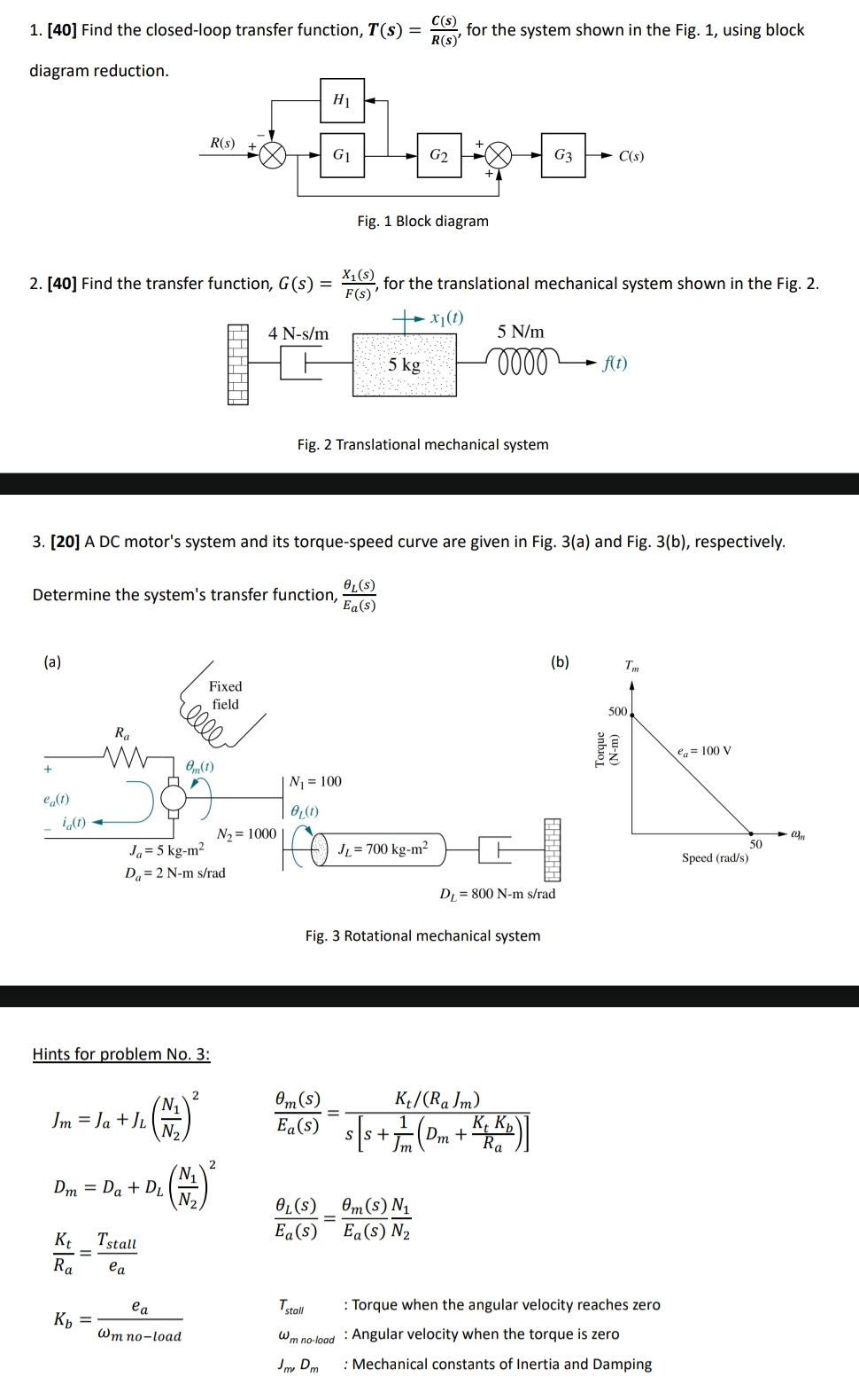[ 4 0 ] Find the closed - loop transfer function,