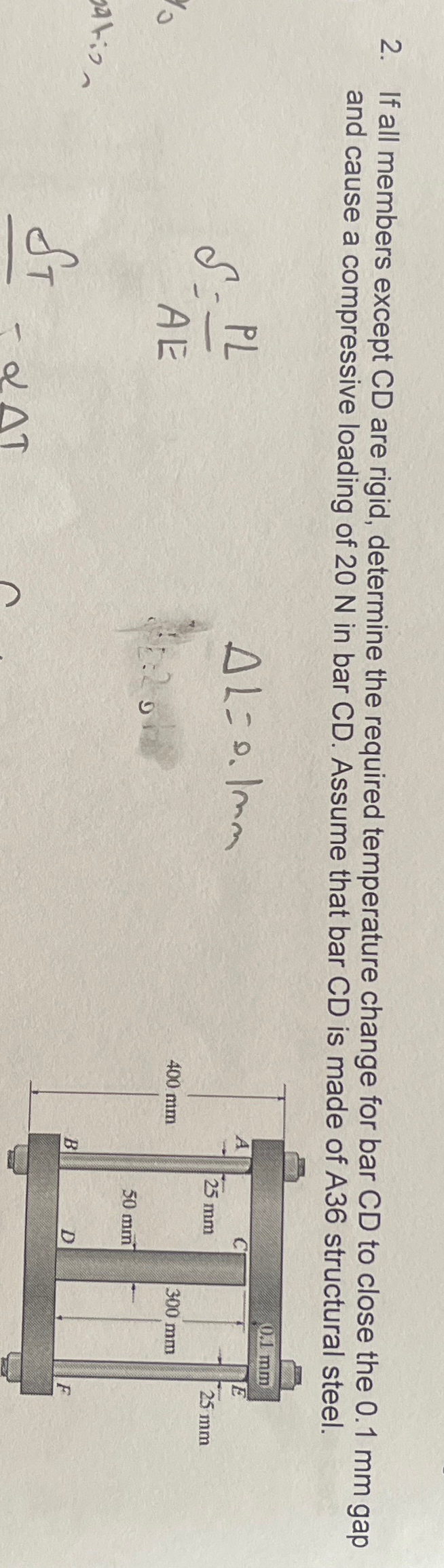 If all members except C D are rigid, determine