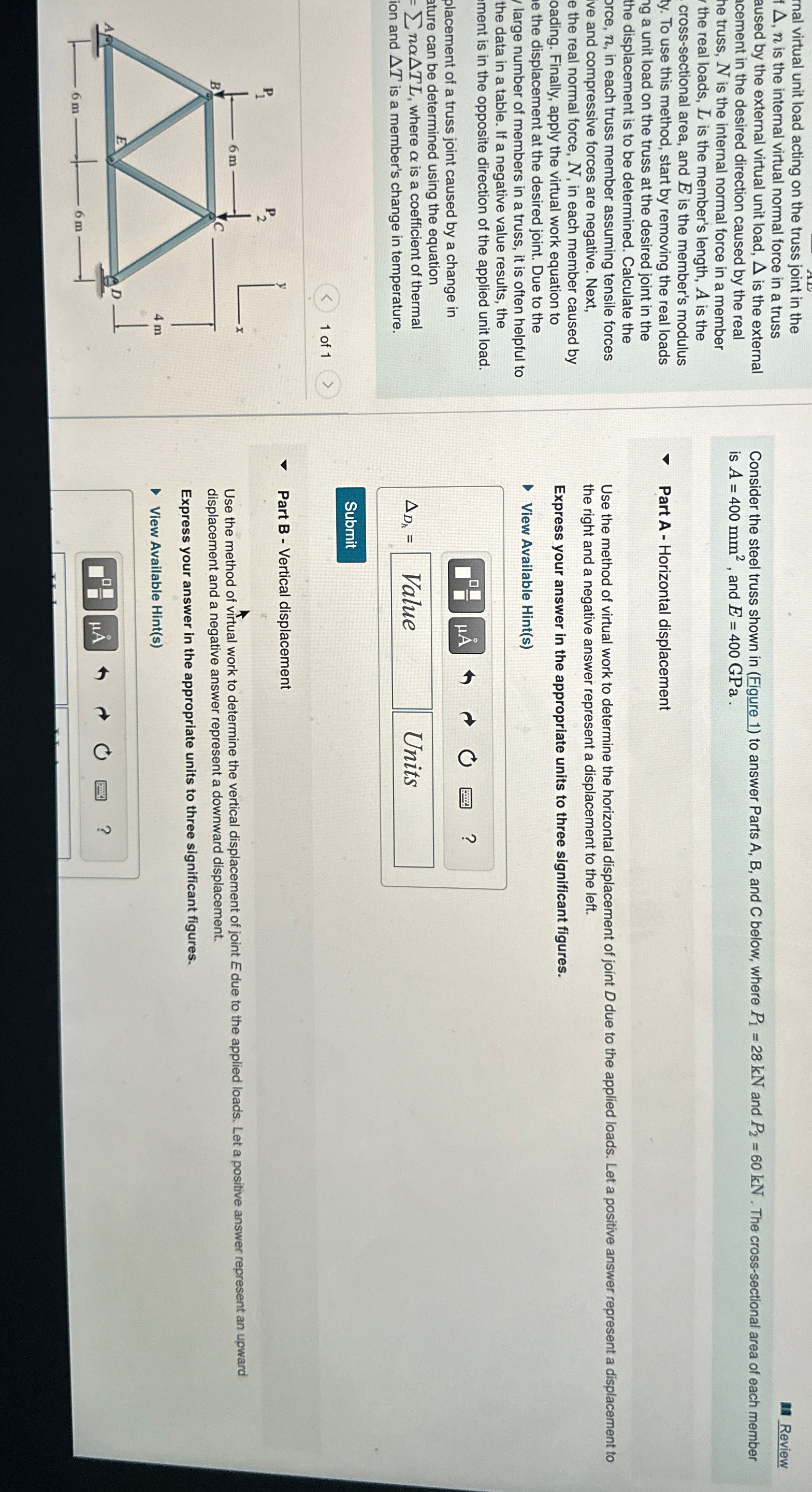 nal virtual unit load acting on the truss joint