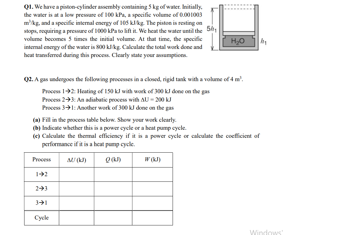 Q 1 . We have a piston - cylinder assembly