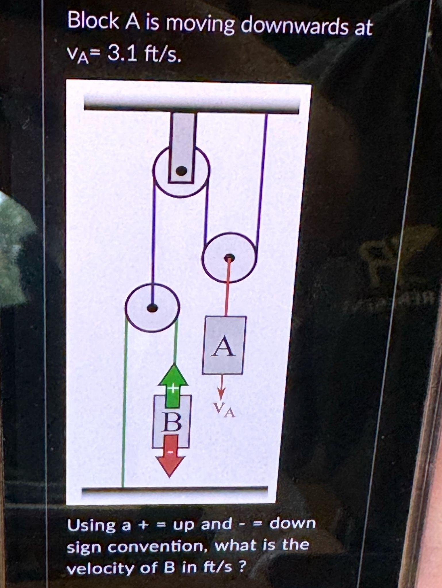 What is the velocity of B in f t / s ? dynamic