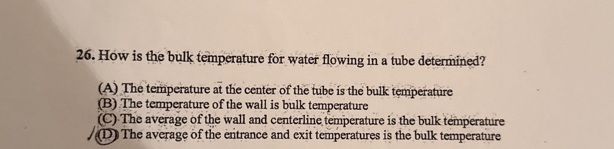 How is the bulk temperature for water flowing in