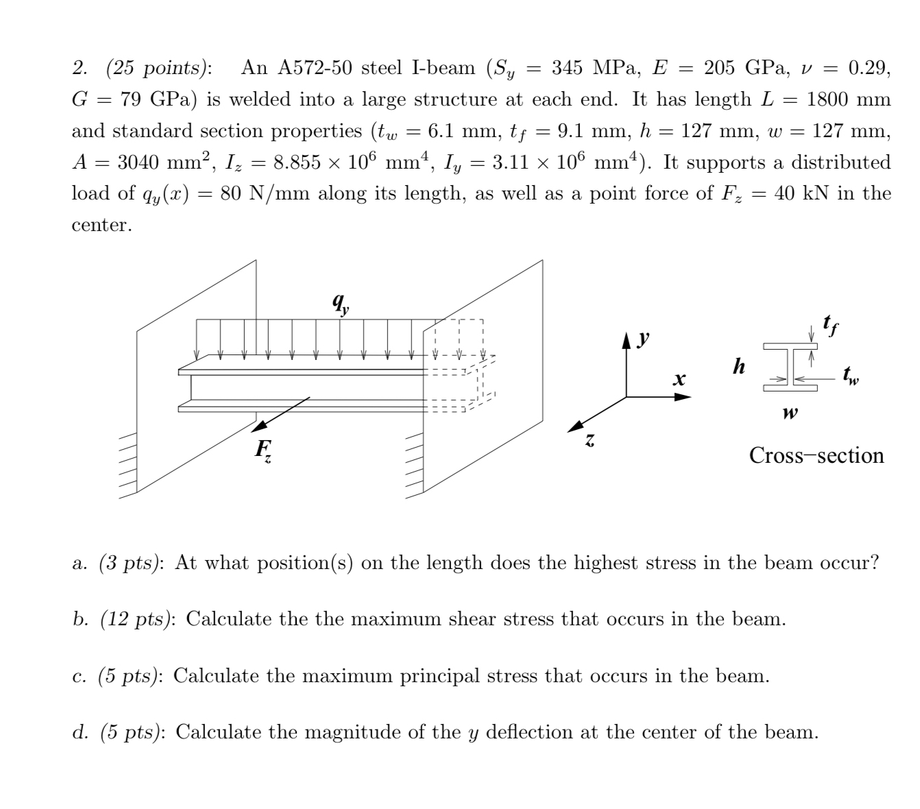 ( 2 5 points ) : An A 5 7 2 - 5 0 steel I - beam