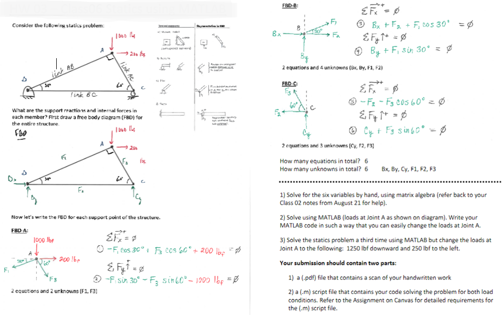 Hand calculations and matlab