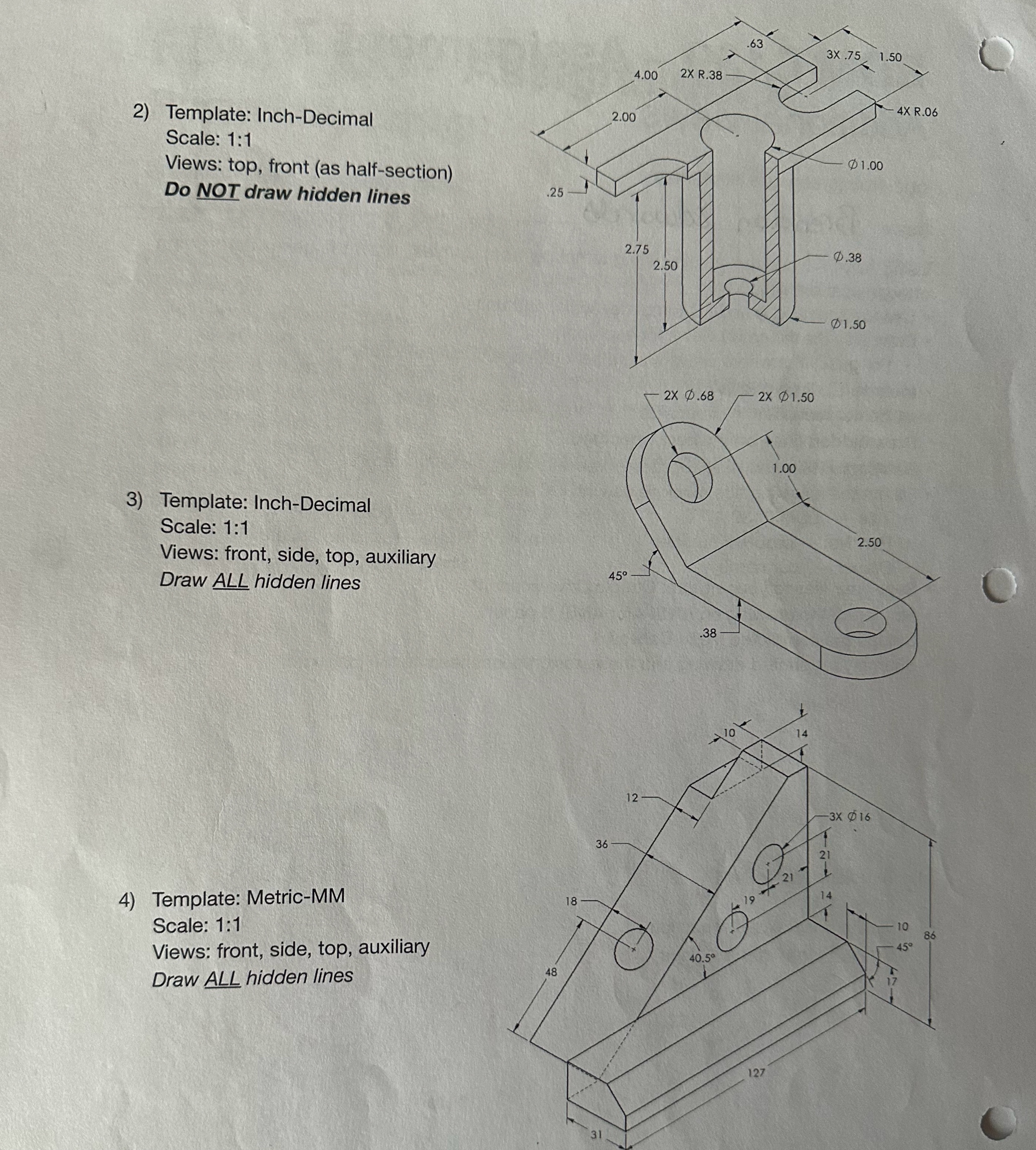 Draw the section views and auxiliary views for