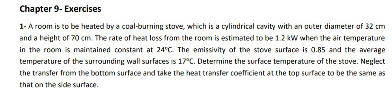 Chapter 9 - Exercises 1 - A room is to be heated