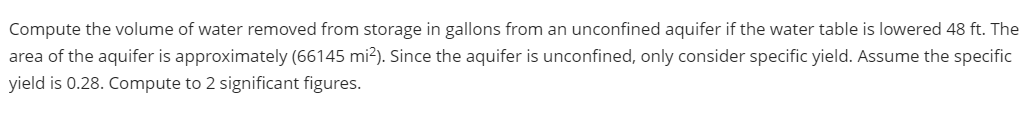 Compute the volume of water removed from storage