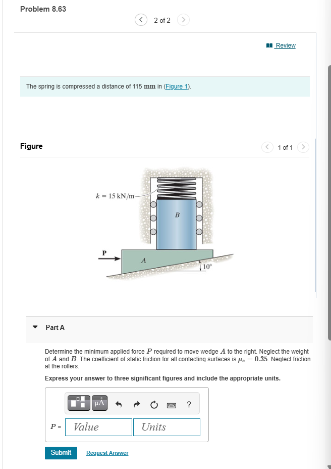 problem 8 . 6 3 . The spring is compressed a