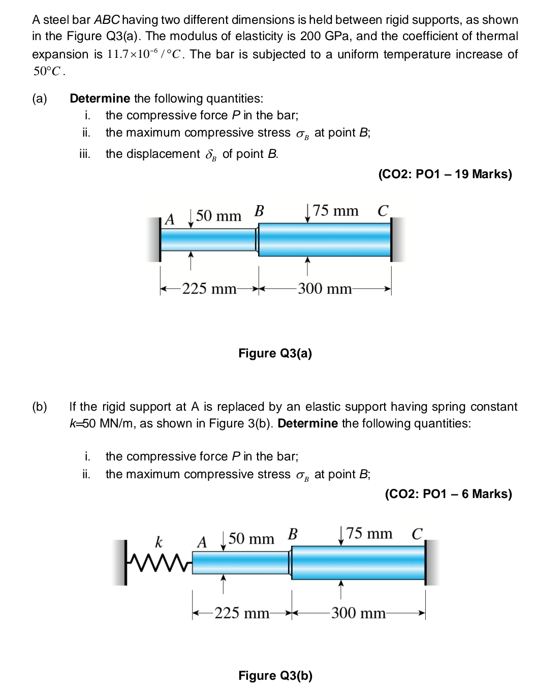 A steel bar ABC having two different dimensions