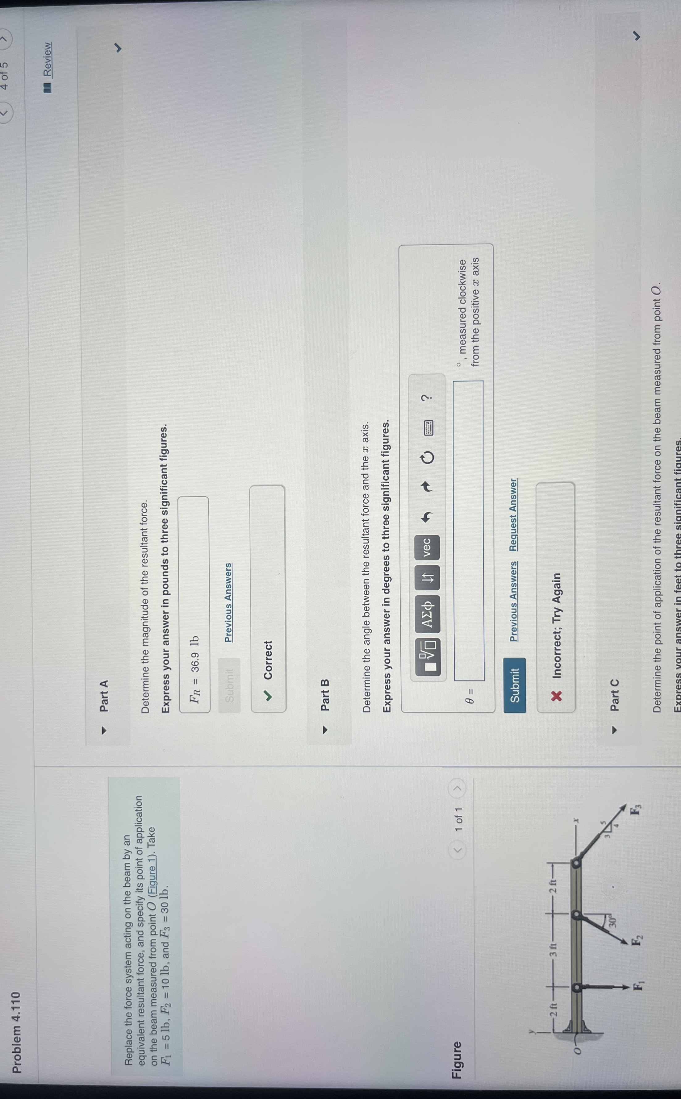 Problem 4 . 1 1 0 Replace the force system acting