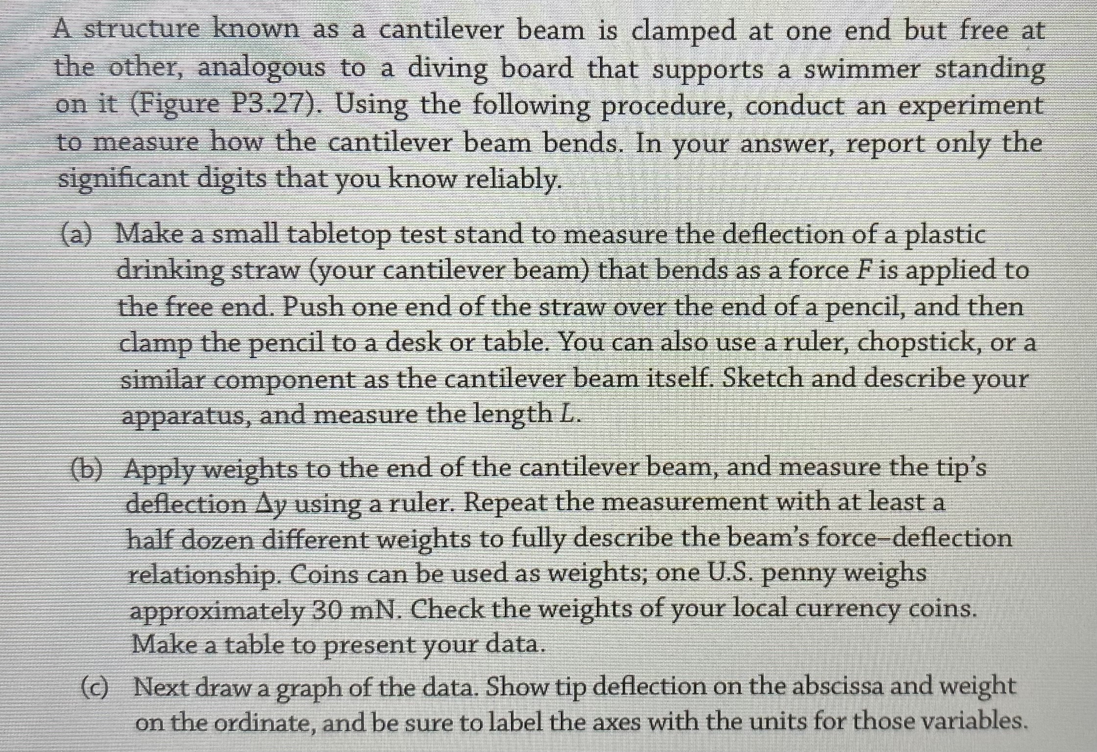 A structure known as a cantilever beam is clamped