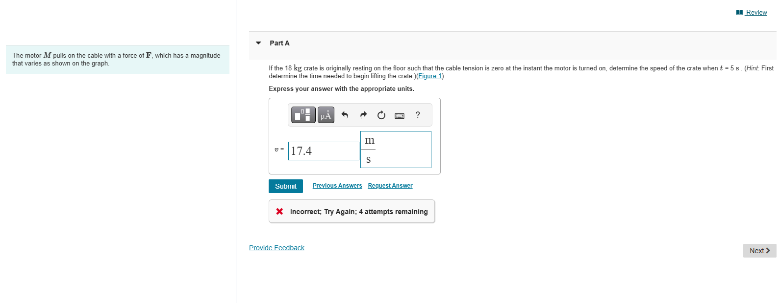 The motor \ ( M \ ) pulls on the cable with a