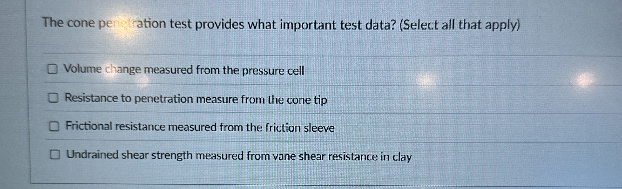The cone peneration test provides what important