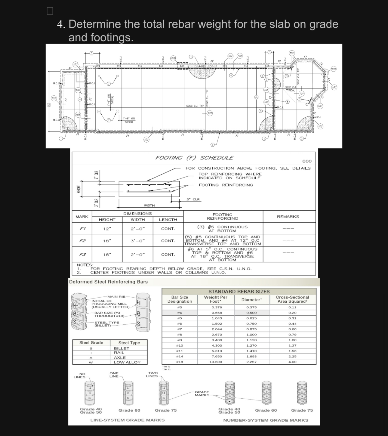 Determine the total rebar weight for the slab on