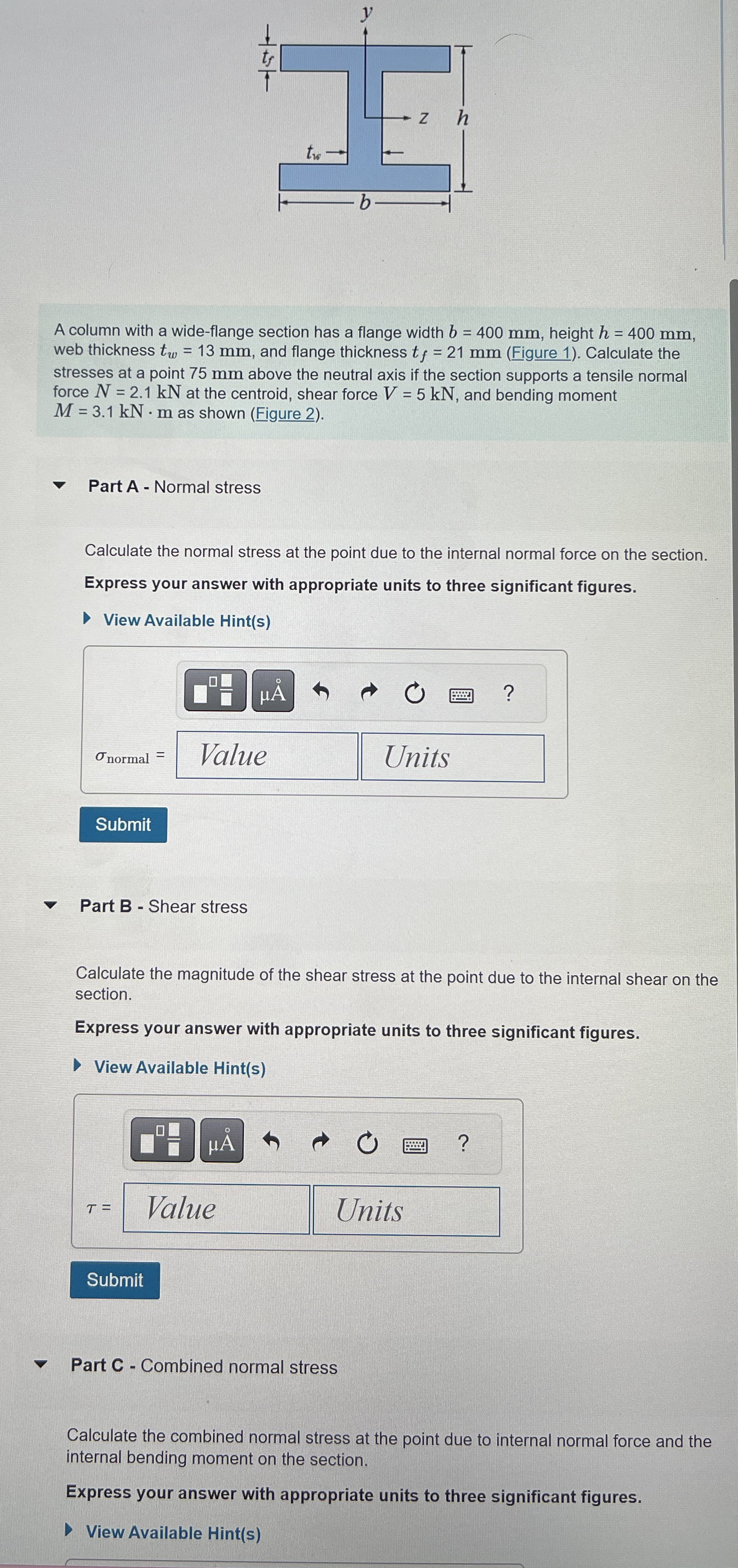 A column with a wide - flange section has a