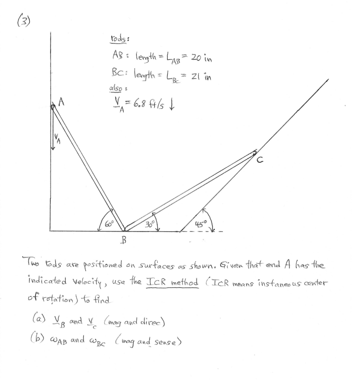 ( 3 ) Two rods are positioned on surfaces as
