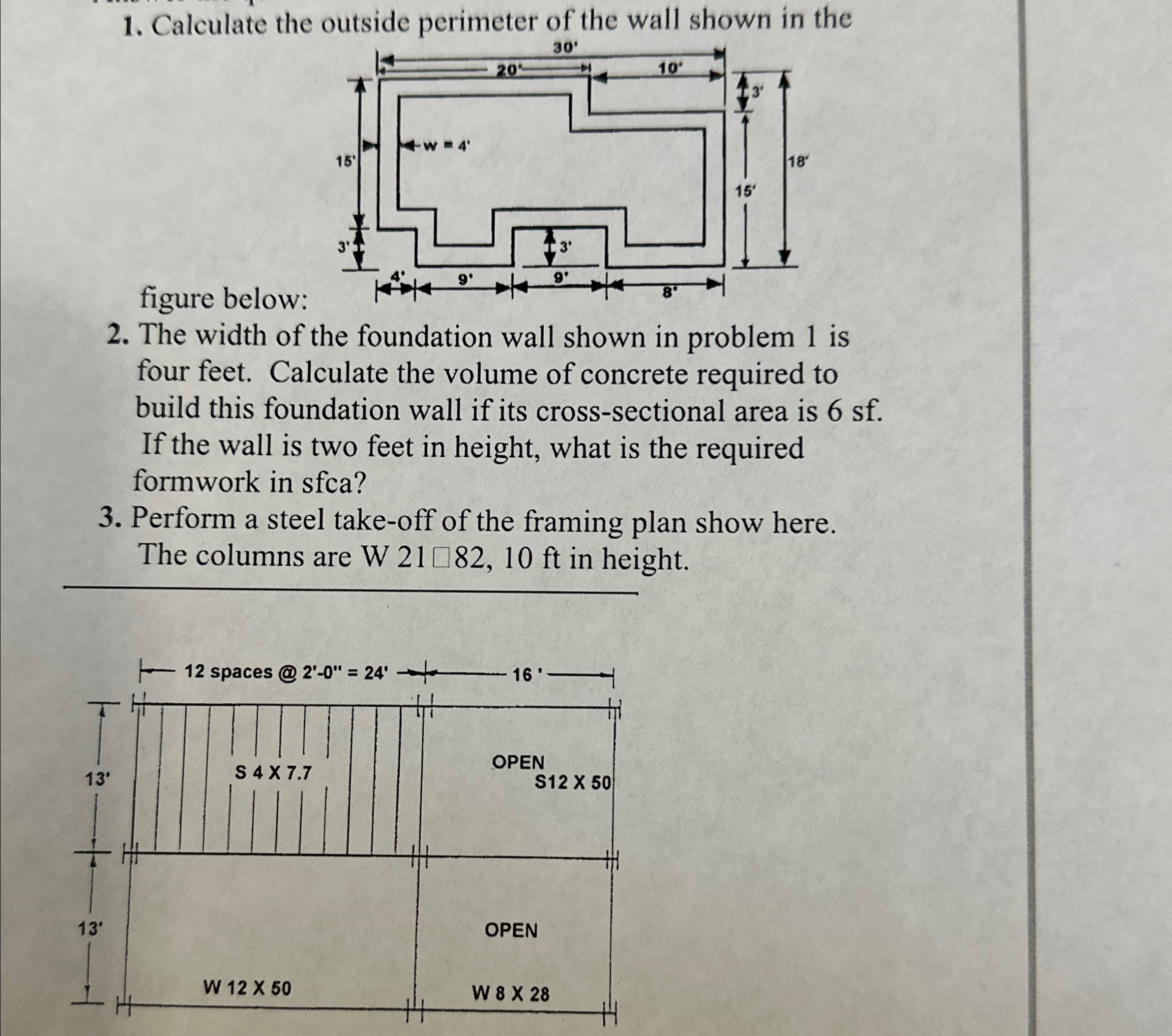 Calculate the outside perimeter of the wall shown