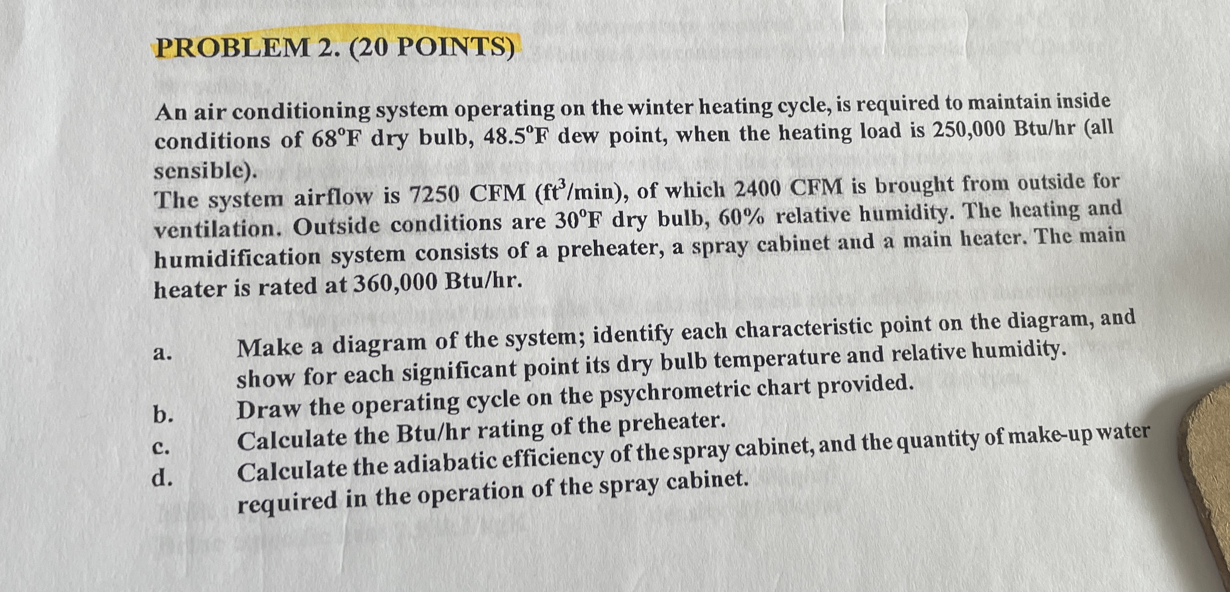 PROBLEM 2 . ( 2 0 POINTS ) An air conditioning