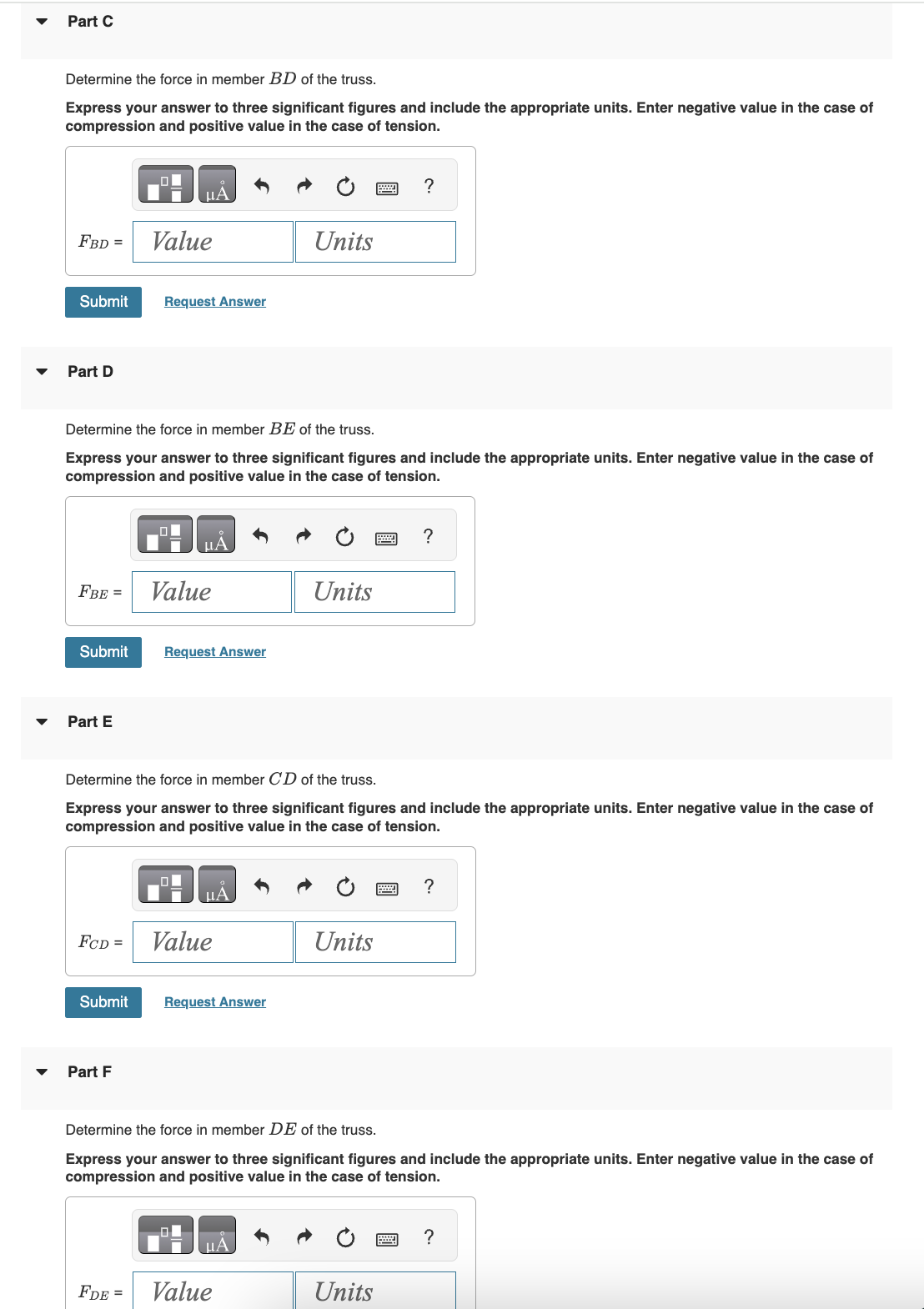 Figure Part A Determine the force in member \ ( A
