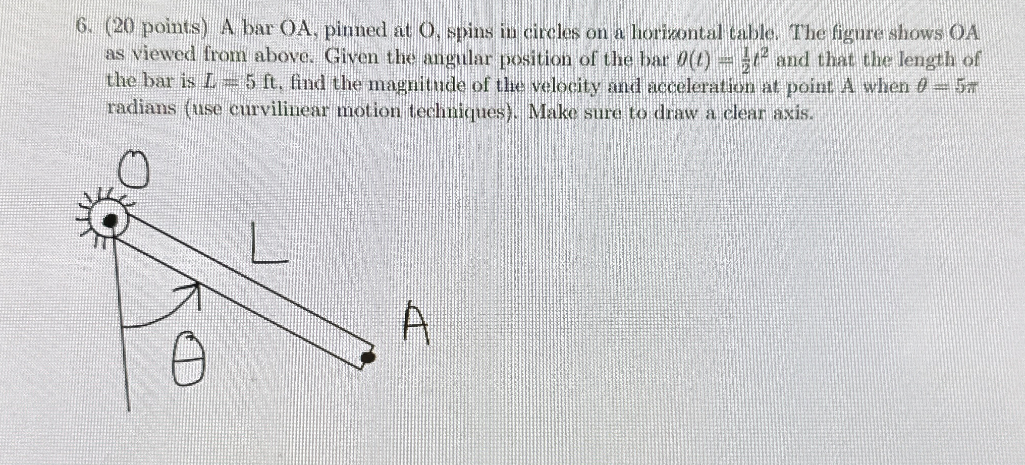 ( 2 0 points ) A bar O A , pinned at O , spins in