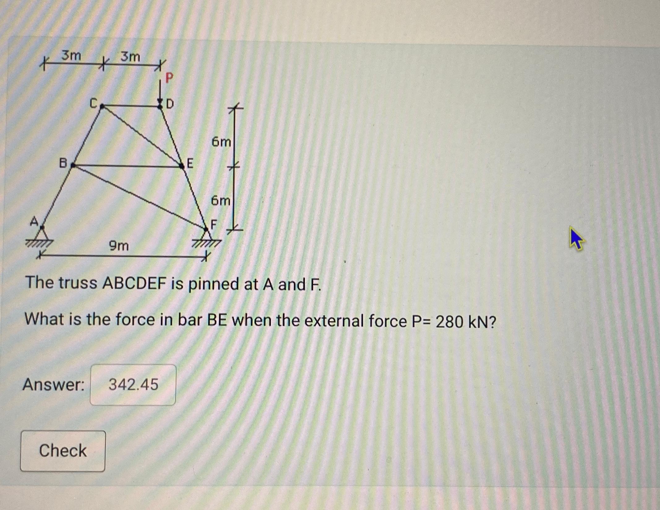 The truss ABCDEF is pinned at A and F . What is