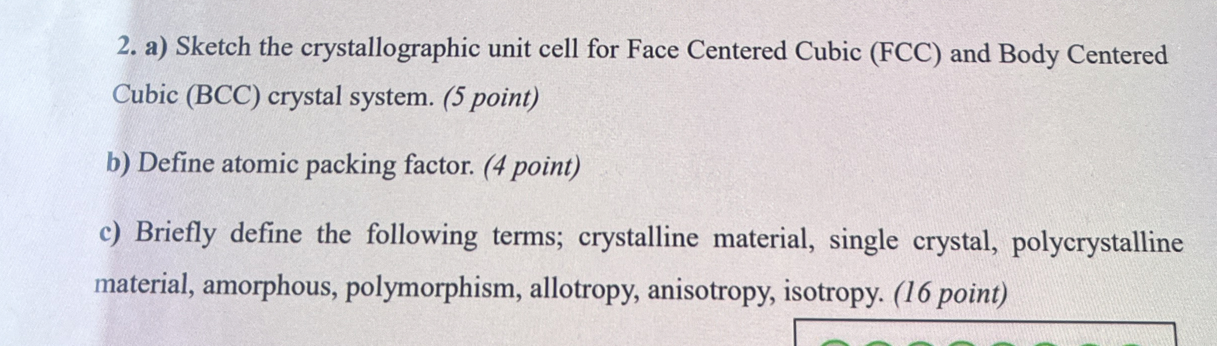 a ) Sketch the crystallographic unit cell for