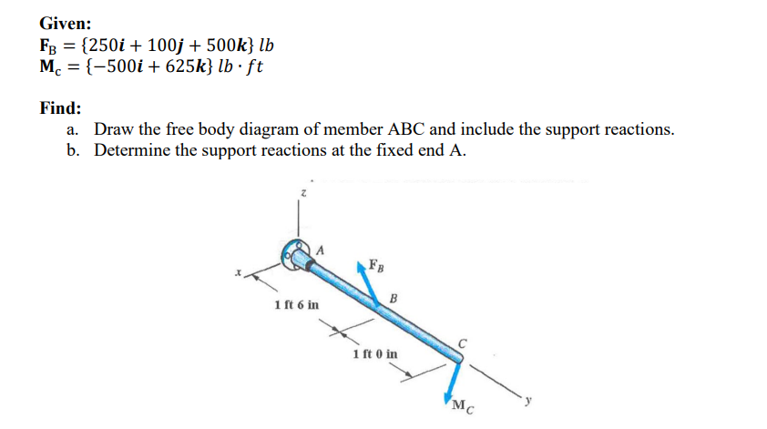 Given: F B = { 2 5 0 i + 1 0 0 j + 5 0 0 k } l b