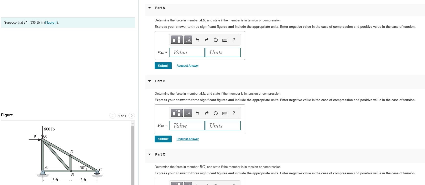 Suppose that \ ( P = 3 3 0 \ mathrm { lb } \ ) in