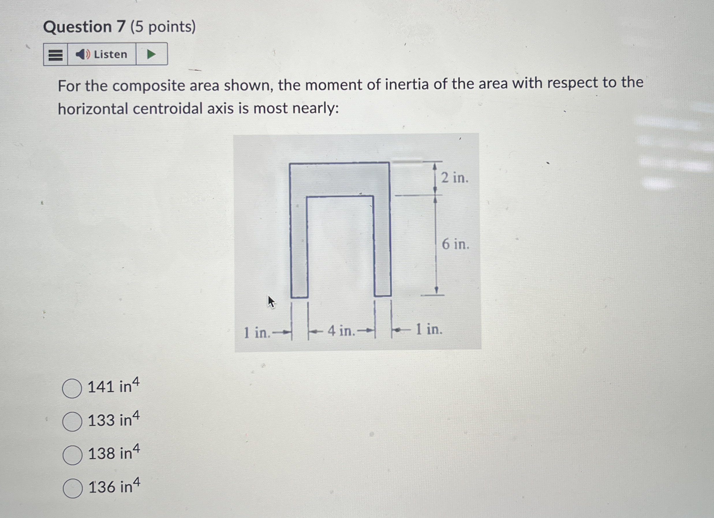 Question 7 ( 5 points ) For the composite area