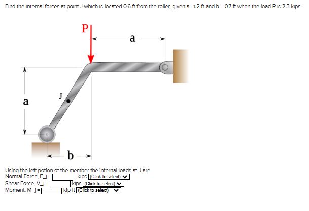 Find the internal forces at point \ ( J \ ) which