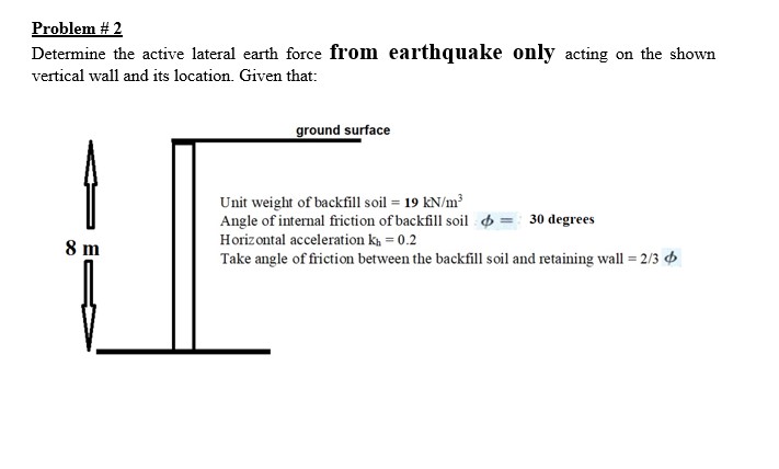 Problem # 2 Determine the active lateral earth