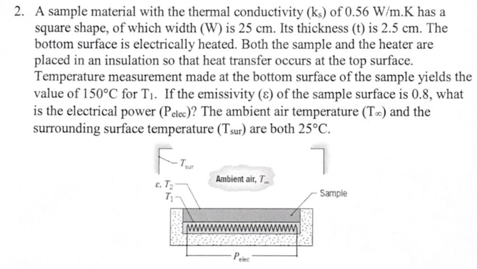A sample material with the thermal conductivity (