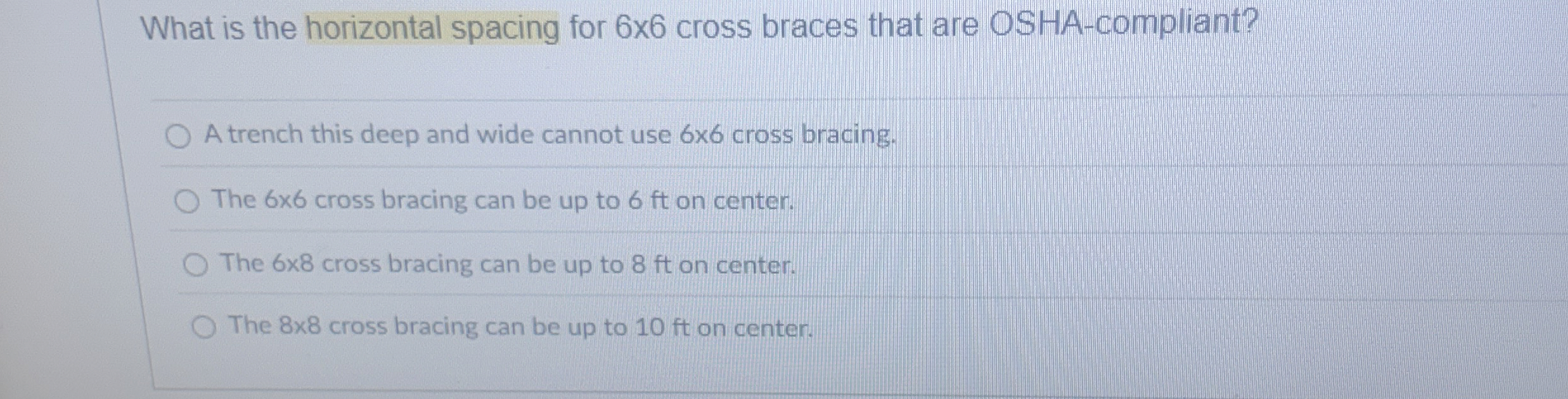 What is the horizontal spacing for 6 6 cross