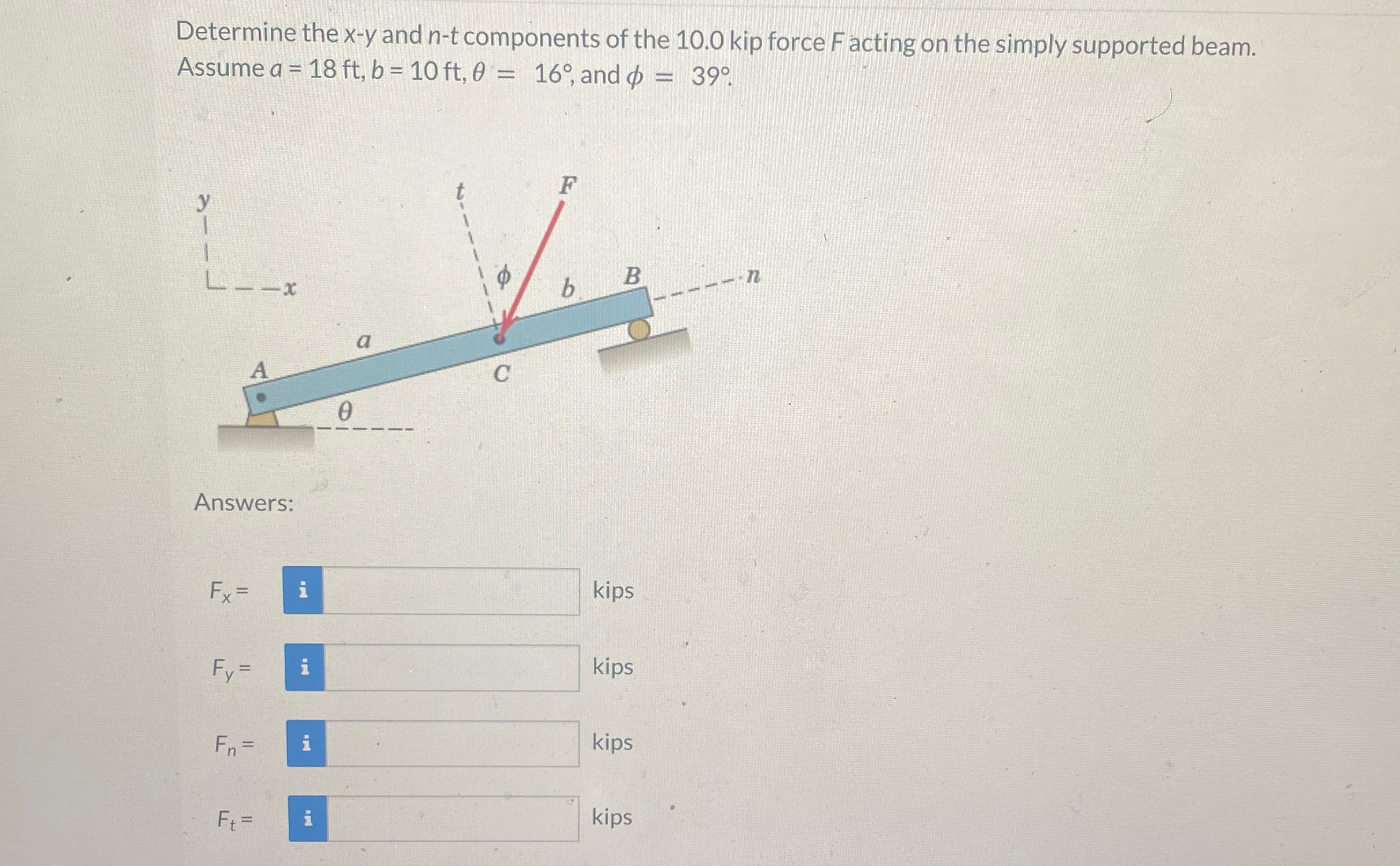 Determine the x - y and n - t components of the 1