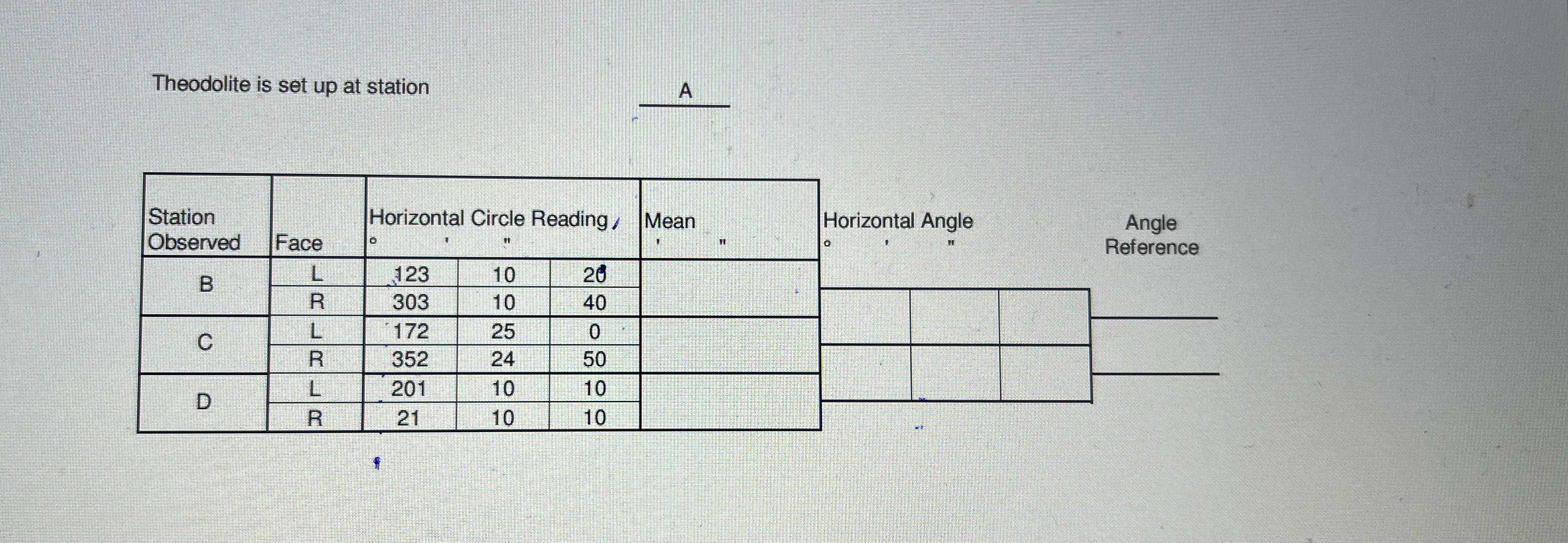 Theodolite is set up at station A \ table [ [ \