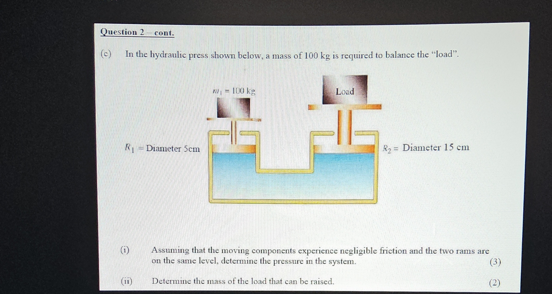 Question 2 - cont. ( c ) In the hydraulic press